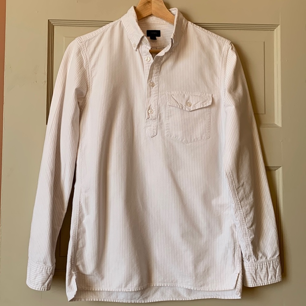 J.Crew White and Grey Stripe Popover Shirt - xs
